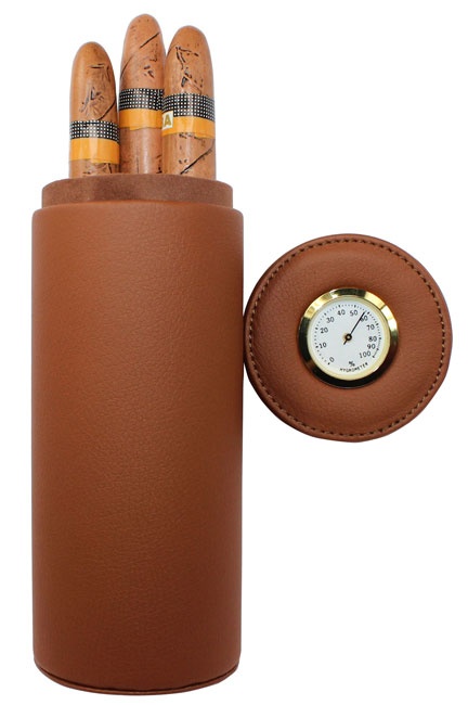 AMANCY Portable Brown Leather Travel cigar case