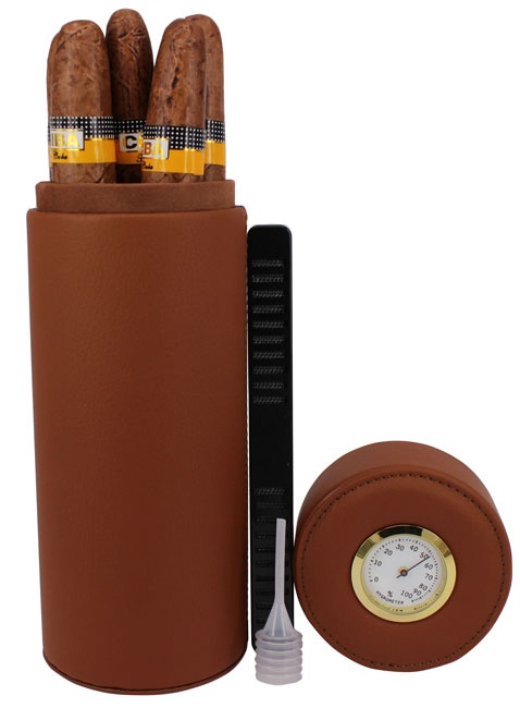 AMANCY Portable Brown Leather Travel cigar case