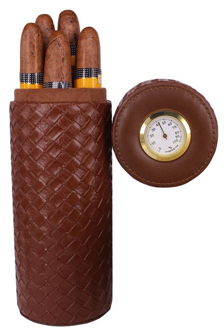 AMANCY Quality Brown Leather Cigar Humidor Case, Cigars Jar Tube with Hygrometer