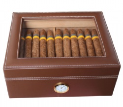 AMANCY Quality Brown Leather  25-50 Cigar Humidor