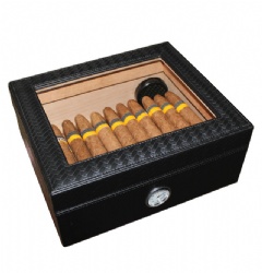 AMANCY Handmade Elegant Black Leather 25-50 Cigar Humidor
